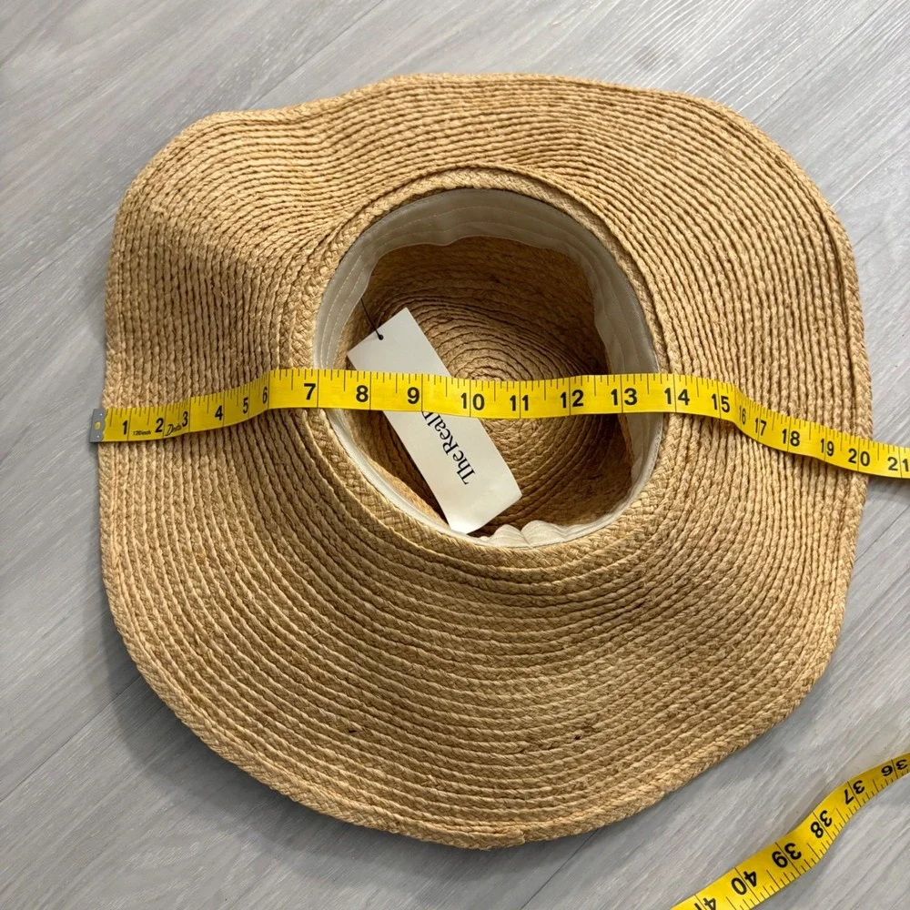 Woven Straw Hat Women Wide Brim Tan with Black Ribbon Bow Accent Summer Beach